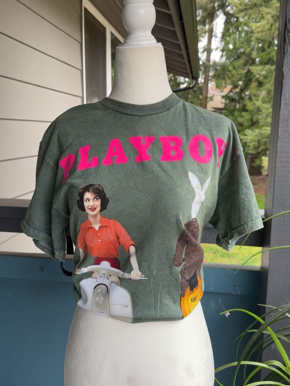 PLAYBOY Olive Green Tee with White Bunny Logo